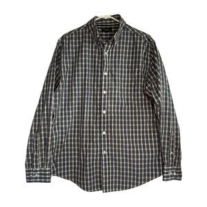 Croft & Barrow Blue and Orange Plaid Button Down Shirt, Medium, Pre-owned